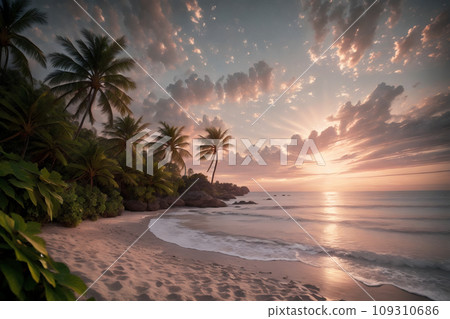 AI生成的日落海岸線 109310686