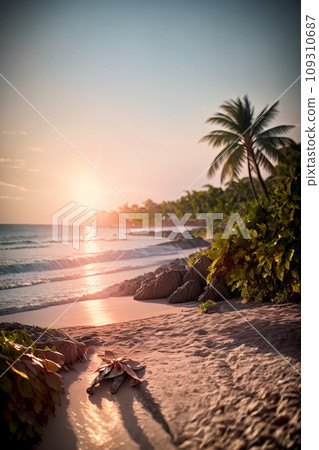 The sea dyed by the sunset generated by AI 109310687