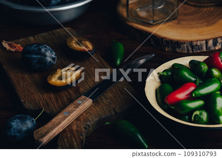 Plum and Jalapeno for Cooking Spicy Jam 109310793
