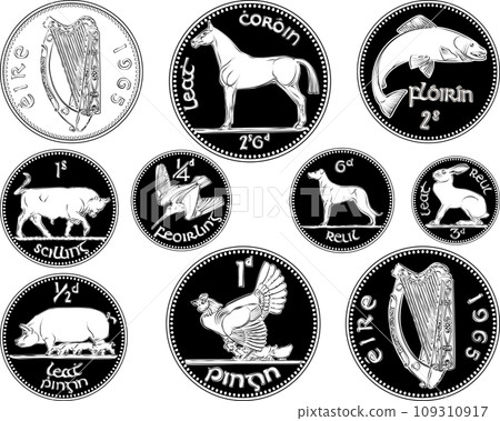 Set of Irish money Pre-decimal coin Penny Set of Irish money Pre-decimal coin Penny 109310917