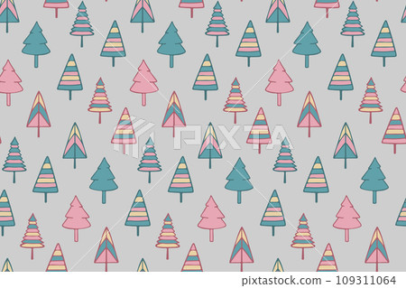 Vector Seamless Pattern of Christmas Trees in Pastel Tones. For Wrapping Paper Or Fabric Design 109311064