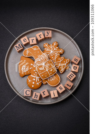 Beautiful Christmas composition with copy space with an inscription in wooden cubes 109311066