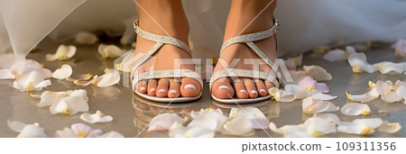 Groomed bride's feet close-up with pedicure Groomed bride's feet close-up with pedicure 109311356