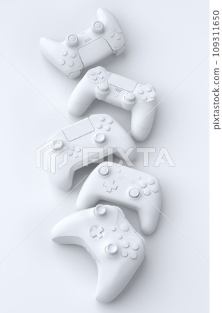Set of lying gamer joysticks or gamepads on monochrome background 109311650