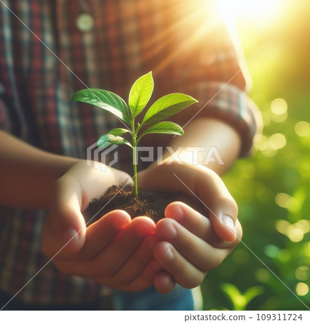 Small Plant Into The Ground - Hands Planting Young Tree With Sunlight And Flare Effects 109311724