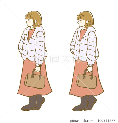 Illustration material: Autumn fashion women 5 whole body facial expression set Illustration material: Autumn fashion women 5 whole body facial expression set 109311877