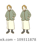 Illustration material: Autumn fashion woman 1 whole body facial expression set 109311878