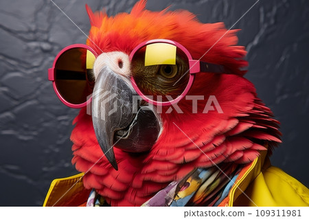 Fashionable bright parrot with glasses 109311981