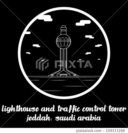 Circle Icon Lighthouse and traffic control tower. vector illustration 109313266