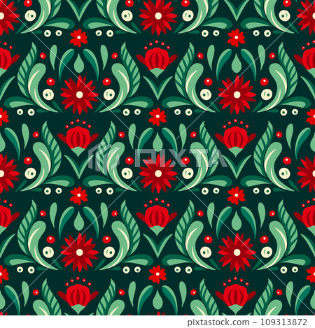 Christmas flower vector seamless pattern ornate boho background 109313872