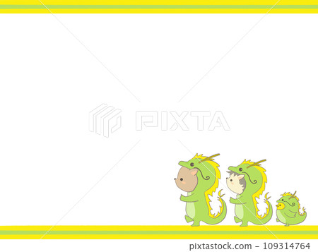 Frame of animals walking around wearing dragon costumes Frame of animals walking around wearing dragon costumes 109314764