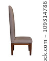 side view of wooden chair with fabric seat isolated with clipping path 109314786