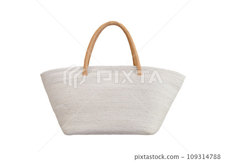 white wicker bag or woven handmade bag isolated with clipping path for mockup white wicker bag or woven handmade bag isolated with clipping path for mockup 109314788