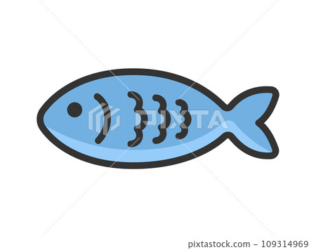 Illustration of a simple fish icon (line drawing color) 109314969
