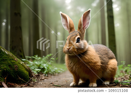 Rabbit stands alert with ears up 4 109315108