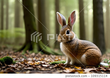 Rabbit stands alert with ears up 9 109315114