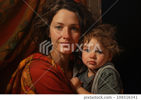 mother with child portrait looking at camera hug together showing comeliness mother with child portrait looking at camera hug together showing comeliness 109316341