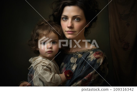 mother with child portrait looking at camera hug together showing comeliness mother with child portrait looking at camera hug together showing comeliness 109316342