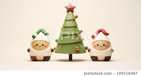 Cute christmas trees 3D style with merry christmas decorations comeliness Cute christmas trees 3D style with merry christmas decorations comeliness 109316407