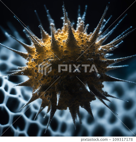 A close up digital illustration of a virus. 109317178