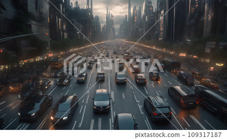 A large traffic jam in a city. A large traffic jam in a city. 109317187