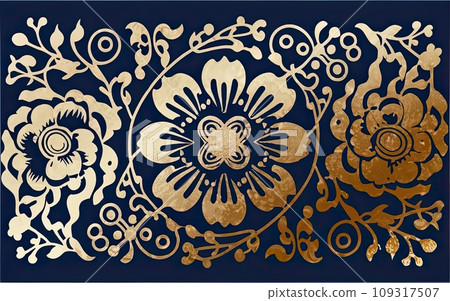Japanese traditional gold foil floral texture background Japanese traditional gold foil floral texture background 109317507