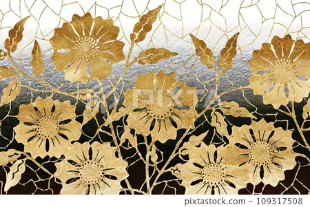 Japanese traditional gold foil floral texture background Japanese traditional gold foil floral texture background 109317508