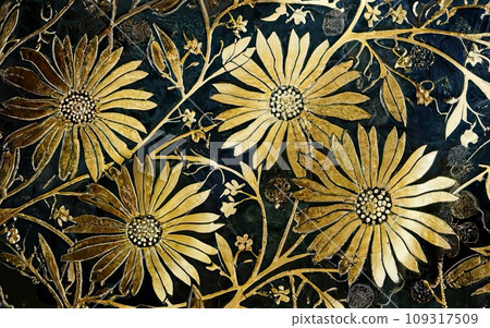 Japanese traditional gold foil floral texture background Japanese traditional gold foil floral texture background 109317509