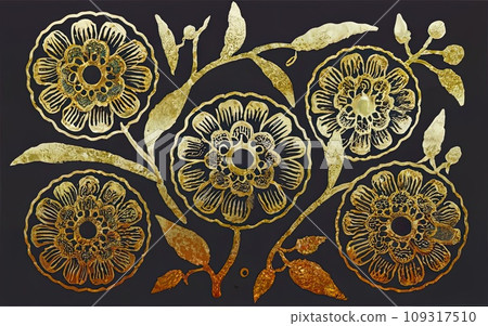 Japanese traditional gold foil floral texture background Japanese traditional gold foil floral texture background 109317510