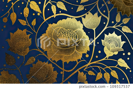 Japanese traditional gold foil floral texture background Japanese traditional gold foil floral texture background 109317537