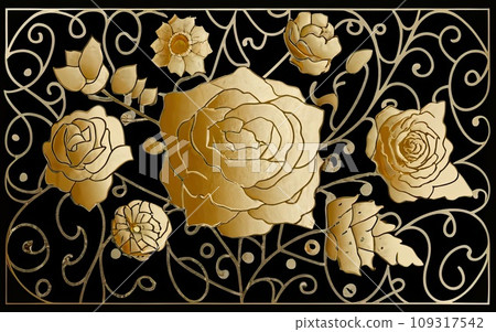 Japanese traditional gold foil floral texture background Japanese traditional gold foil floral texture background 109317542