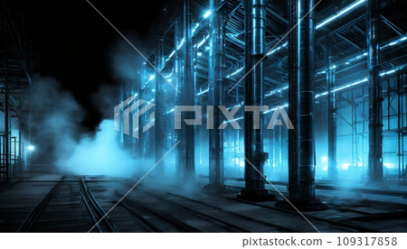 A factory at night with rising steam 109317858