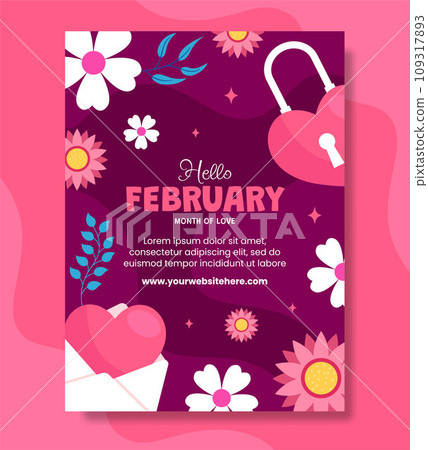 Hello February Vertical Poster Flat Cartoon Hand Drawn Templates Background Illustration Hello February Vertical Poster Flat Cartoon Hand Drawn Templates Background Illustration 109317893