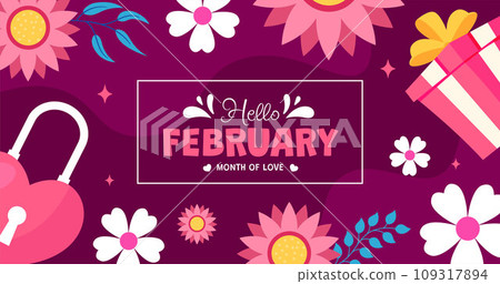Hello February Post Flat Cartoon Hand Drawn Templates Background Illustration 109317894