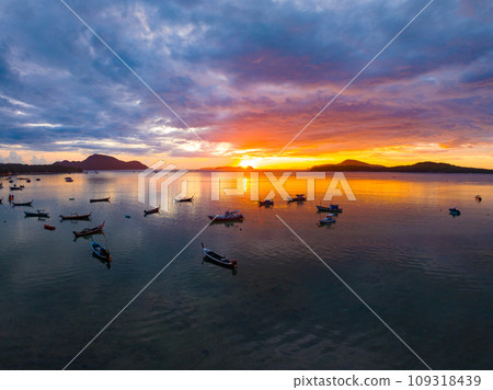 Amazing sunset or sunrise sky over sea landscape,Beautiful colorful light of nature seascape background,Drone aerial view ocean background Amazing sunset or sunrise sky over sea landscape,Beautiful colorful light of nature seascape background,Drone aerial view ocean background 109318439