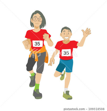 Parent and child enjoying running 109318508