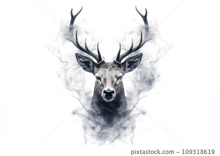 Image of black smoke deer head on white background. Mammals. Wildlife Animals. Image of black smoke deer head on white background. Mammals. Wildlife Animals. 109318619