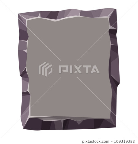 Stone menu panel, rock frame in comic cartoon style textured isolated on white background. Empty plate, interface template. 109319388
