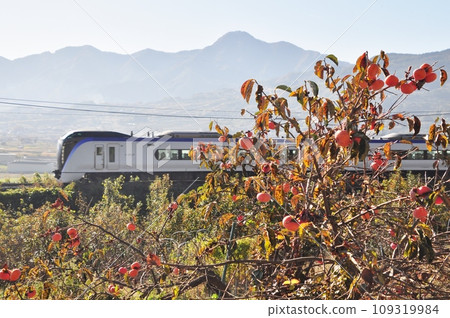 Shinshu commuter express train running near Kosaka, Chikuma City on the Shinonoi Line Shinshu commuter express train running near Kosaka, Chikuma City on the Shinonoi Line 109319984