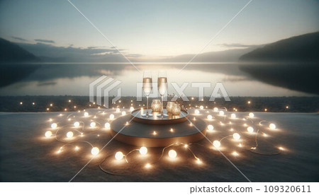 Dusk by the lake and romantic lights Adjust the AI-generated image 109320611