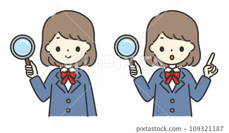 一名女學生用放大鏡擺姿勢的插圖 109321187
