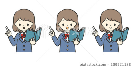 女學生拿著粉筆和書本教學的插圖 109321188