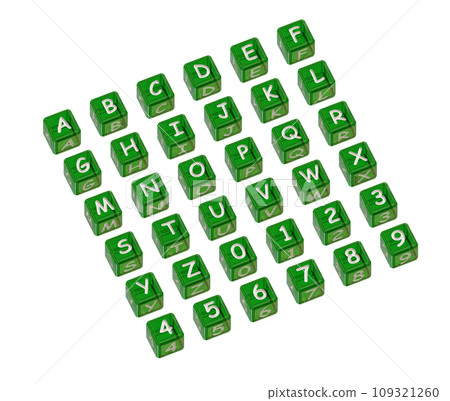 帶有字母和數字的顏色立方體 109321260