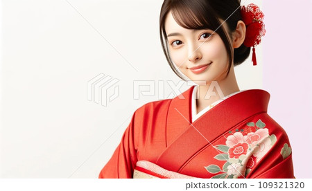 Woman in red kimono 109321320