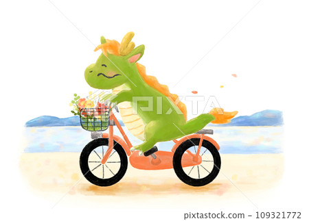 Cute Ryu riding a bicycle (background sea) Cute Ryu riding a bicycle (background sea) 109321772