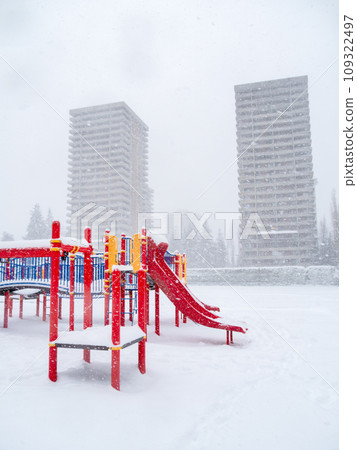 Children's play ground in snow on winter season in Canada Children's play ground in snow on winter season in Canada 109322497