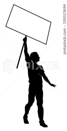 Protest Rally March Picket Sign Silhouette Person 109323694