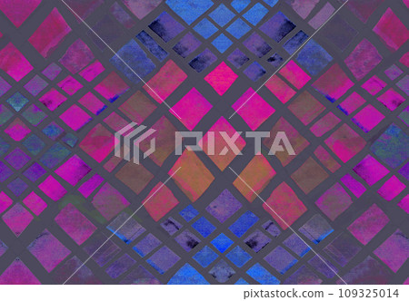 Seamless watercolor pattern with irregular geometry of multicolored rhombuses 109325014