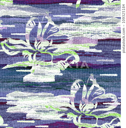 Abstract botanical seamless pattern with Needlework in green and turquoise shades Abstract botanical seamless pattern with Needlework in green and turquoise shades 109325184