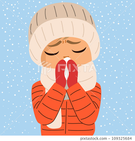 Boy Blowing Nose Winter Season Illustration Boy Blowing Nose Winter Season Illustration 109325684